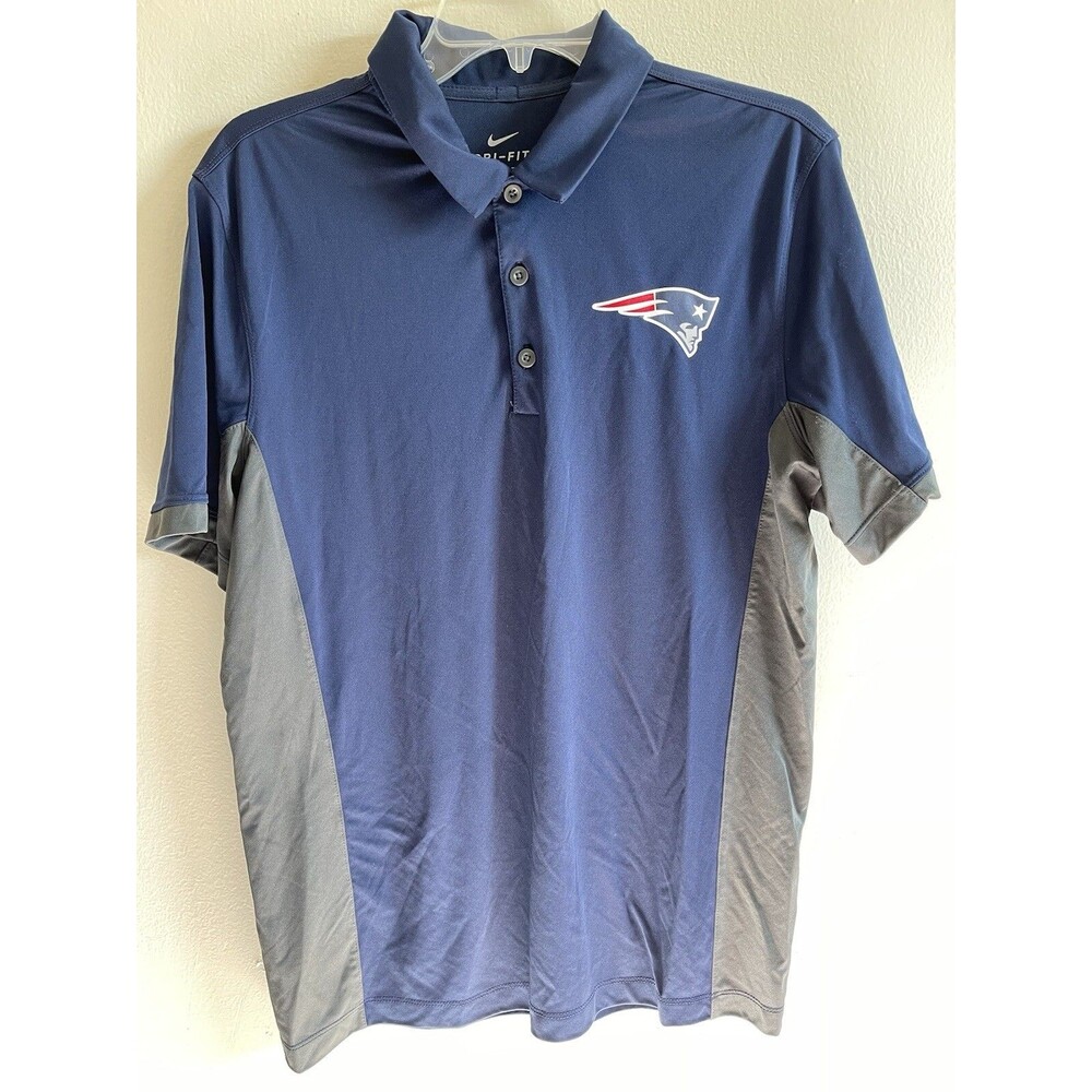 New England Patriots Polo Shirt NIKE DRI-FIT  NFL Men's Size Medium Navy Gray